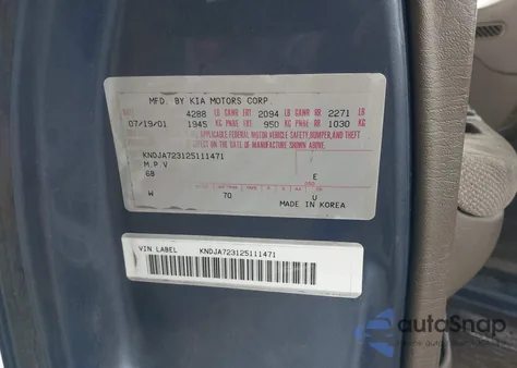 2002 Kia Sportage из США, поврежденный, VIN KNDJA723125111471